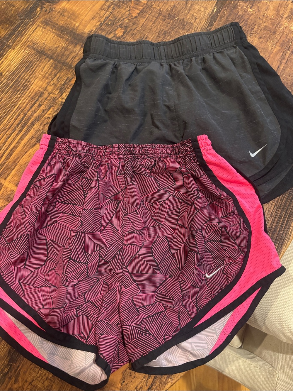 Nike Women's Running Shorts Duo - Black & Pink Pattern and gray extra small